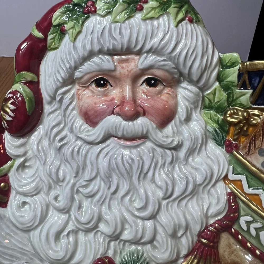 Vintage Fitz & Floyd Winter Holiday Santa Ceramic Platter Plate Christmas 10